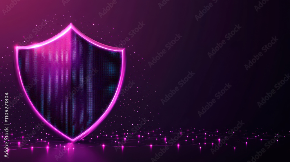 Poster firewall visualized as a glowing shield blocking malware icons focus on protection, a sleek digital 