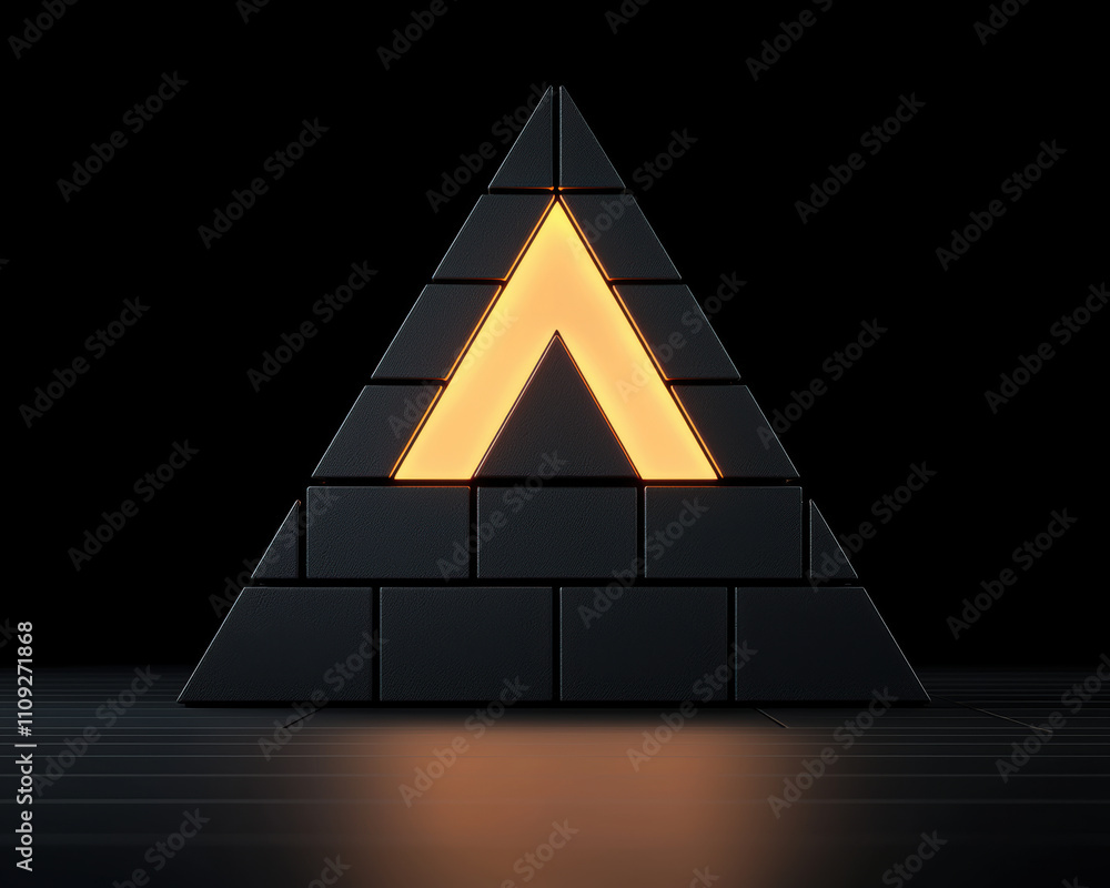 Poster data network firewall glowing with protective layers focus on defense, a striking triangular design 