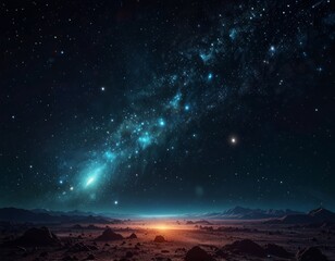 multicolored space landscape with milky way planets and comets