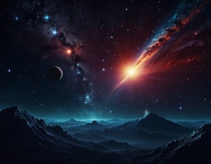 Fototapeta premium multicolored space landscape with milky way planets and comets