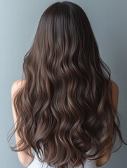 Naklejka premium Beautiful wavy dark hair woman. Back of girl with Healthy hair.