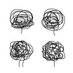 Tangled brain logo icon sign Mind process concept Hand drawn ink sketch Doodle design Cartoon style Fashion print for clothes apparel greeting invitation card flyer medical educational poster banner