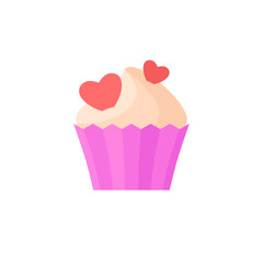 Pink Cupcake for Happy Valentine's Day, isolated flat illustration in transparent background