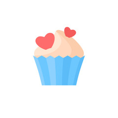 Blue Cupcake for Happy Valentine's Day, isolated flat illustration in transparent background