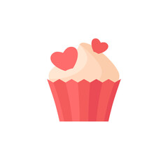 Red Cupcake for Happy Valentine's Day, isolated flat illustration in transparent background