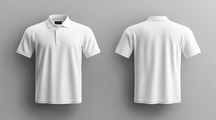 White polo t-shirt mock up, front and back view, isolated. Male model wear plain white shirt mockup. Polo shirt design template. Blank tees for print.