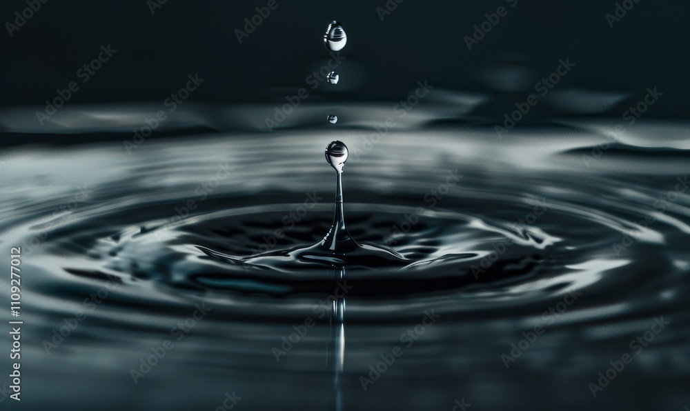Poster a single drop of water falls into a pool of water, creating a ripple effect.