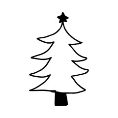 black color handrawing christmas tree isolated on white background