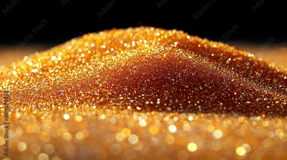 Poster glimmering golden sand pile with sparkling glitter and bokeh background creating an elegant and luxu