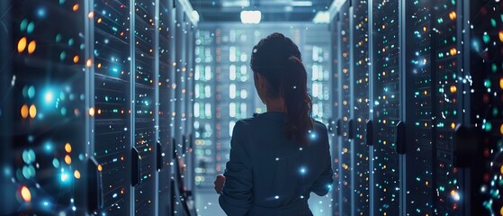 IT Professionals Installing Network Hardware in High-Density Server Room