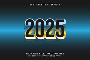 3D vector text effect for New Year 2025 with metallic gradient colors, blending smooth silver, gold, and chrome tones