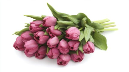 Elegant Bouquet of Fresh Pink Tulips with Lush Green Leaves - Vibrant and Delicate Spring Blooms for Seasonal Floral Arrangements