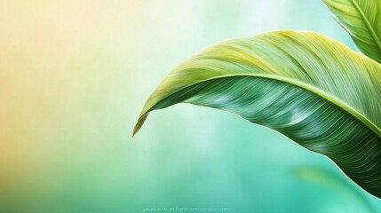 Obraz premium Explore the Serene Beauty of a Tropical Leaf: A Journey into Nature’s Harmonious Design in Green Tones