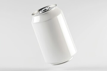 professional mockup template for a can of a white can soda, falling, tilted, product shot, background.