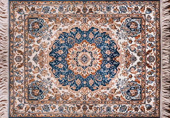 Fototapeta premium Persian Rug with Blue and Beige Medallion and Floral Details