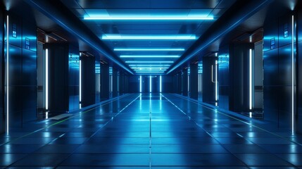 Fototapeta premium Futuristic sci fi scene with minimalist architecture and vibrant cyberpunk elements in dynamic view