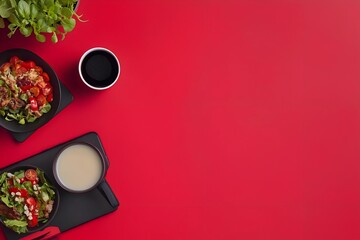 The food delivery app interface on a smartphone provides a seamless meal ordering experience for restaurants or cafes, with ample copy space for text or branding.