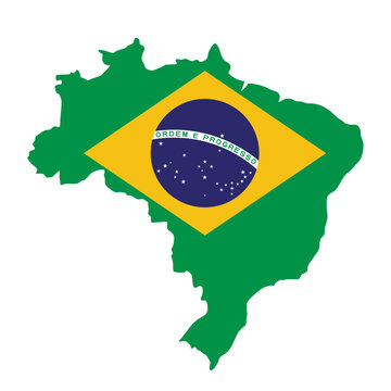 recommend clip art: outline of map of Brazil on background of national flag