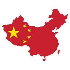 Fototapeta premium outline of map of China on background of national flag