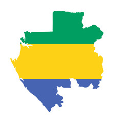 Gabon outline of map on background of national flag