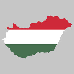 Hungary outline of map on background of national flag