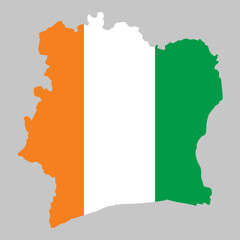 Ivory Coast outline of map on background of national flag