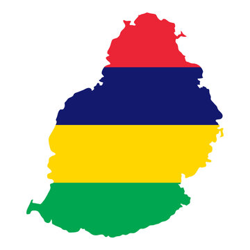 Mauritius outline of map on background of national flag