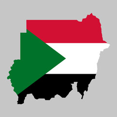 Sudan outline of map on background of national flag