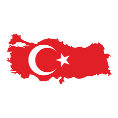 Turkey outline of map on background of national flag