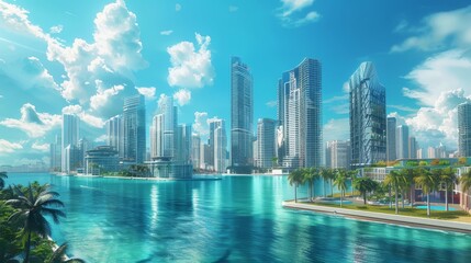 Fototapeta premium Futuristic cityscape with minimalist designs, neon lights, and dynamic cinematic perspectives