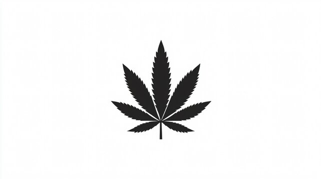 Black and white cannabis leaf logo icon for minimalist design and branding purposes