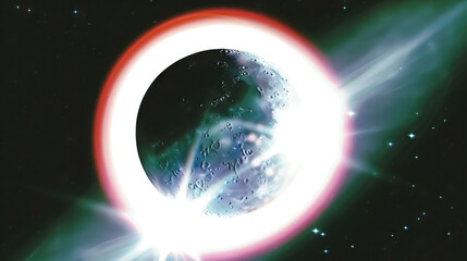 Fototapeta premium Moon Halo: The Ring of Light Around the Moon - Picture a scene where a moon halo forms, with a ring of light appearing around the moon, often caused by the refraction of moonlight through ice crystals