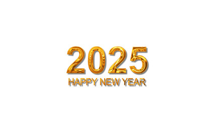 happy new year 2025 golden metallic text  on transparent background, png christmas holiday social media isolated design element