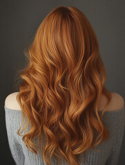 Fototapeta premium Beautiful wavy red hair woman. Back of girl with Healthy hair.