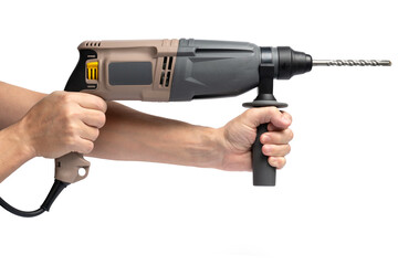 Electric punch in hand, highlighted on white background.