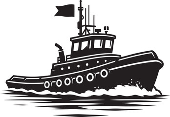 Obraz premium Tug boat ship silhouette vector illustration isolated on a white background