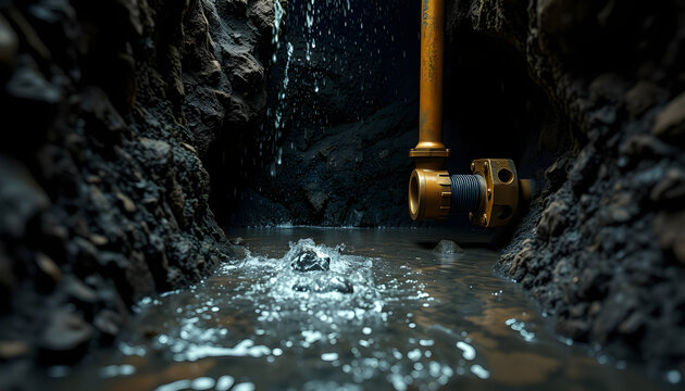 Putting in place drainage pipes for outflow of rainwater stormwater underground with a white accent, png