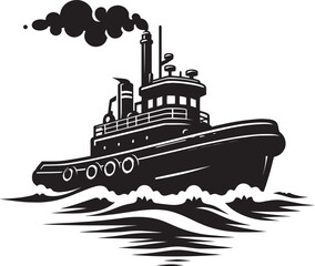 Obraz premium Tug boat ship silhouette vector illustration isolated on a white background