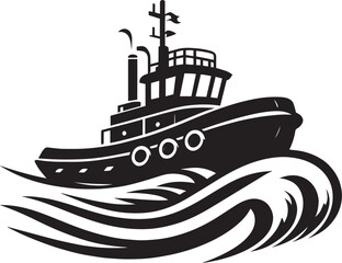 Obraz premium Tug boat ship silhouette vector illustration isolated on a white background