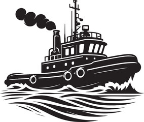 Obraz premium Tug boat ship silhouette vector illustration isolated on a white background