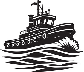 Obraz premium Tug boat ship silhouette vector illustration isolated on a white background