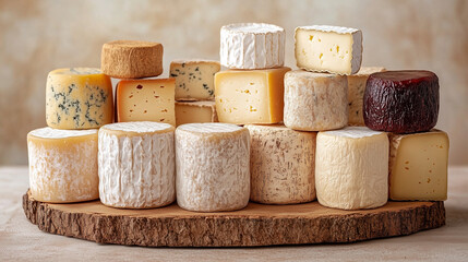 Rustic cheese assortment on wooden serving board