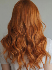 Fototapeta premium Beautiful wavy red hair woman. Back of girl with Healthy hair.