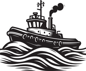Obraz premium Tug boat ship silhouette vector illustration isolated on a white background