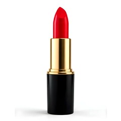 Obraz premium Closeup beautiful red lipstick tube in black and gold cover isolated on white background. 