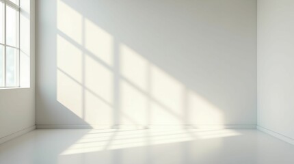 Obraz premium Minimalist White Room with Sunlit Shadows Bright and Serene Interior Design
