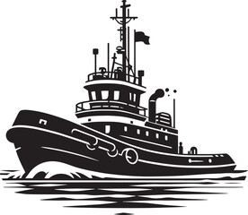 Obraz premium Tug boat ship silhouette vector illustration isolated on a white background