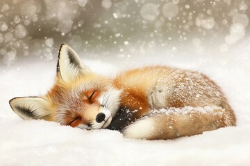 Adorable Sleeping Fox in the Snow. AI generated illustration