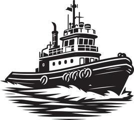 Obraz premium Tug boat ship silhouette vector illustration isolated on a white background