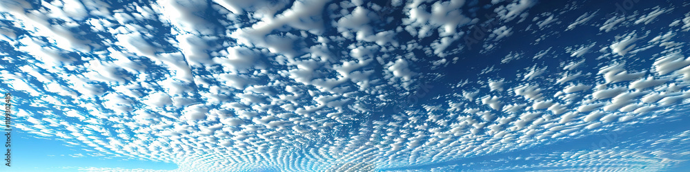 Poster mackerel sky: a sky filled with rows of small, white clouds - visualize a scene where a mackerel sky